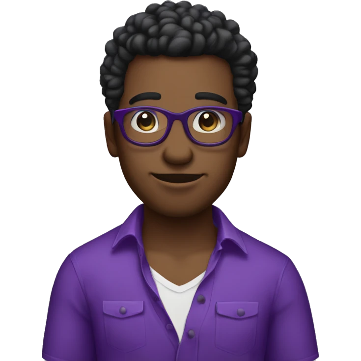 Chico de pelo negro con lentes y camisa morada emoji