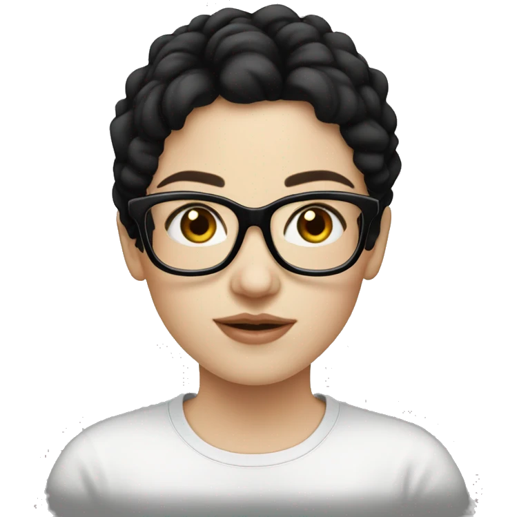 Pale skin, Blackhair, girl, thick black frame glasses, black emoji