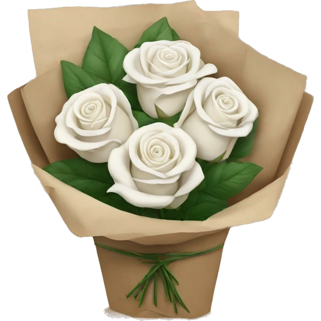 white roses bouquet in brown paper emoji
