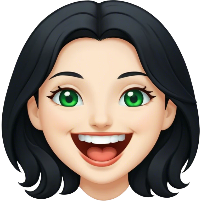 Beautiful lady with long black hair and green eyes laughing emoji