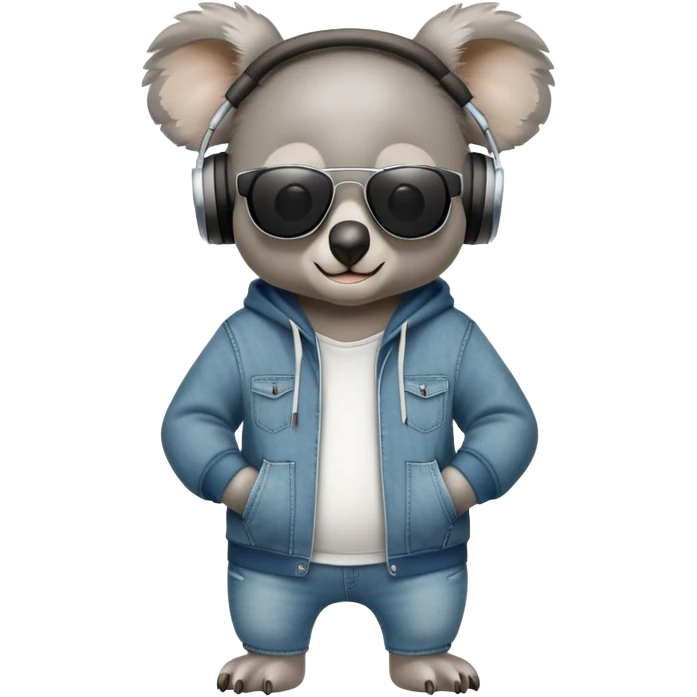 anthropomorphised koala full body wearing a hoodie and jeans dark sunglasses headphones different pose emoji
