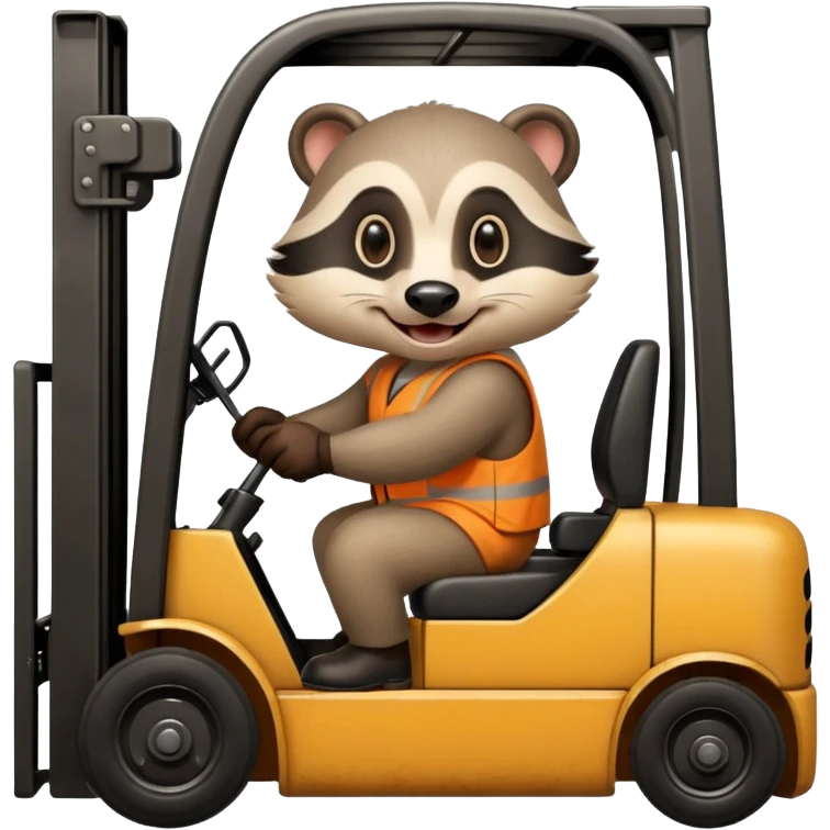 A happy, smiling badger driving a forklift emoji