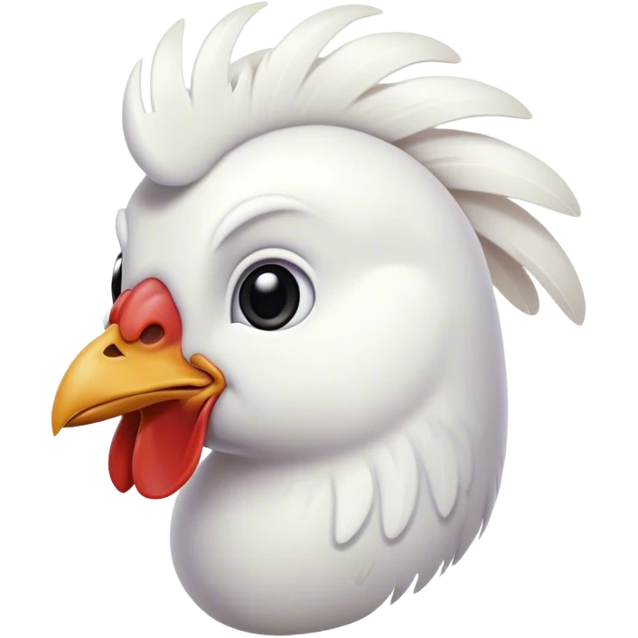 Cinematic Noble White Chicken Portrait Emoji, Poised and regal, with a compact, sturdy build and a pristine, well-groomed pure white plumage, deep-set soulful beady eyes, Simplified yet sharp and sophisticated features, highly detailed, glowing with a soft, dignified glow, high shine, intelligent and alert, stylized with an air of barnyard elegance, focused and attentive, soft glowing outline, capturing the essence of a watchful and confident fowl, so majestic it feels as though it could strut out of the screen with effortless authority! emoji