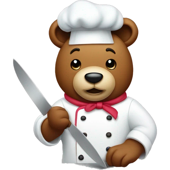 a bear chef slicing a cake on a cutting board  emoji
