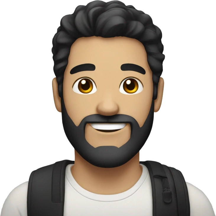 white man with black hair, black beard smiling  emoji