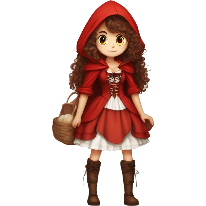 Little Red Riding Hood long curly hair brown corset and dress full body pose non-chibi emoji