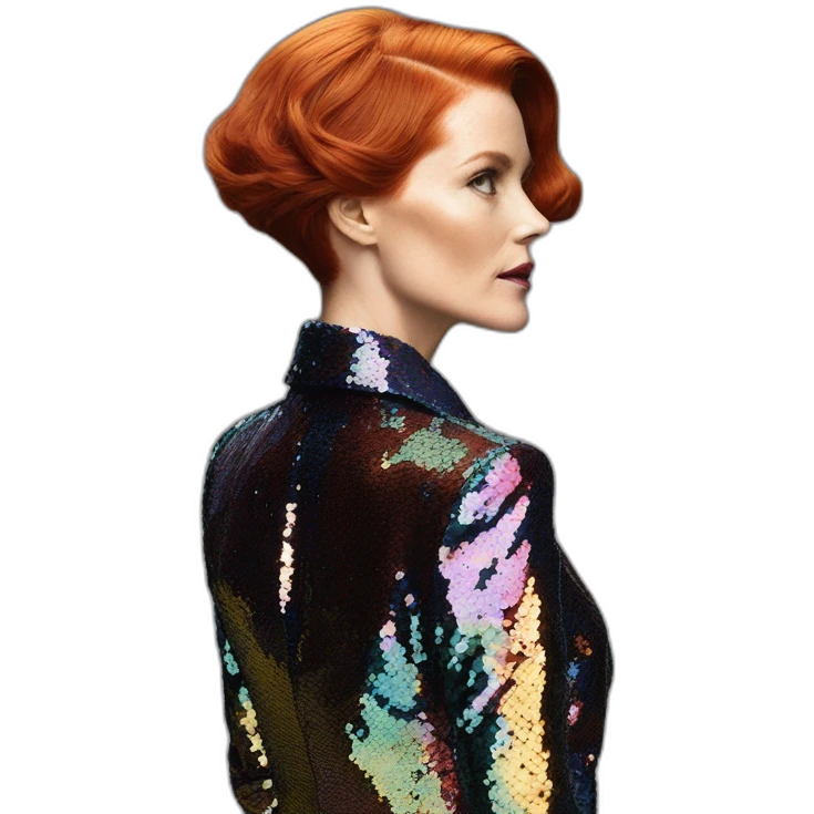 Audrey fleurot hair on the back multicolored sequined suit emoji