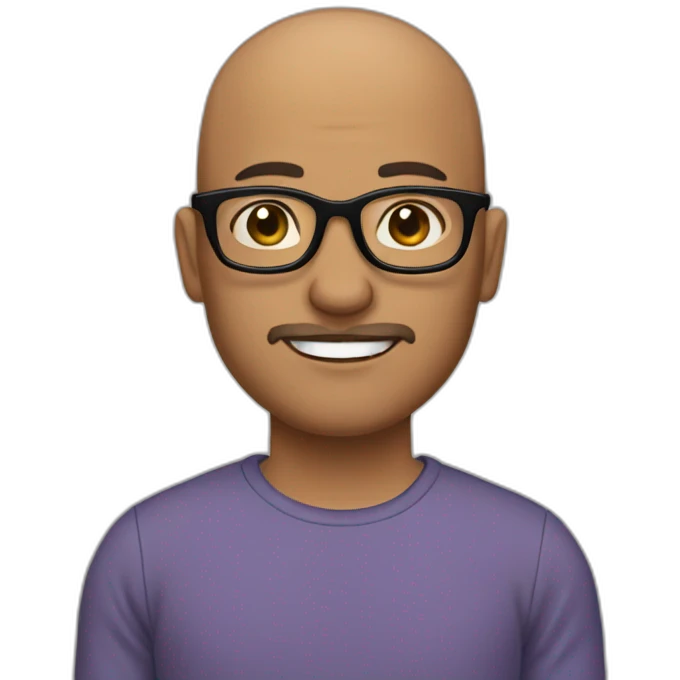 bald guy with light brown skin and square black glasses with little beard emoji