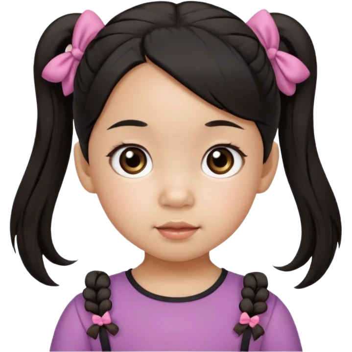 mixed toddler girl asian and american with bow pigtails, dark brown/black hair with big brown eyes emoji emoji
