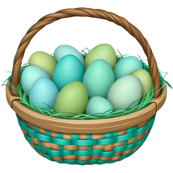 Easter basket filled with light green and turquoise colored eggs emoji