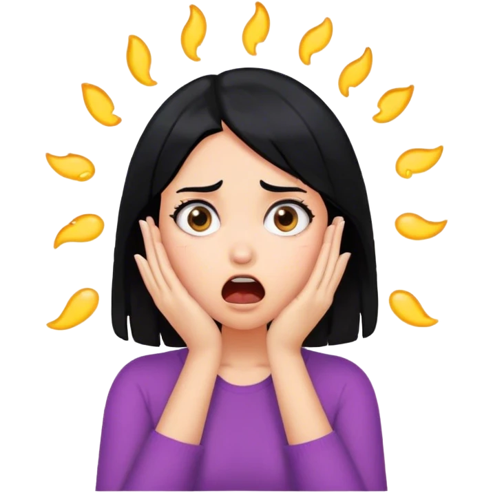 Shocked girl face and hands on face , black hair  emoji
