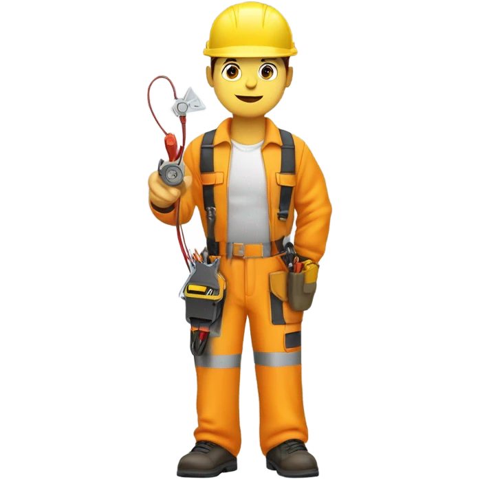electrician n a hard hat and jumpsuit, holding a coiled wire and a voltage tester, with a utility belt emoji