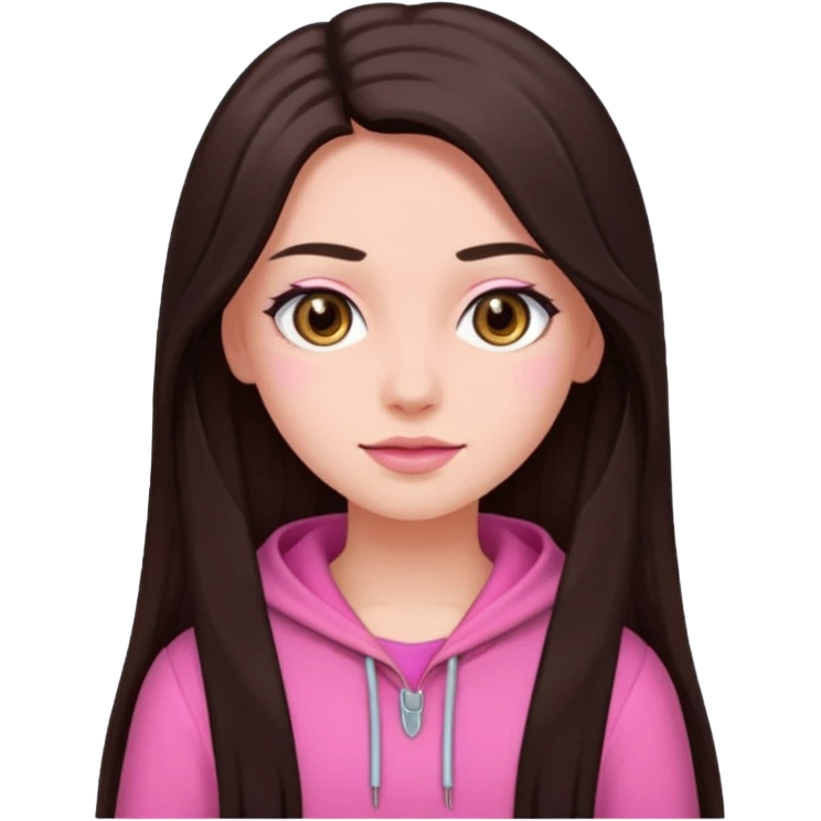 Azzyland with dark brown long hair, pink outfit emoji