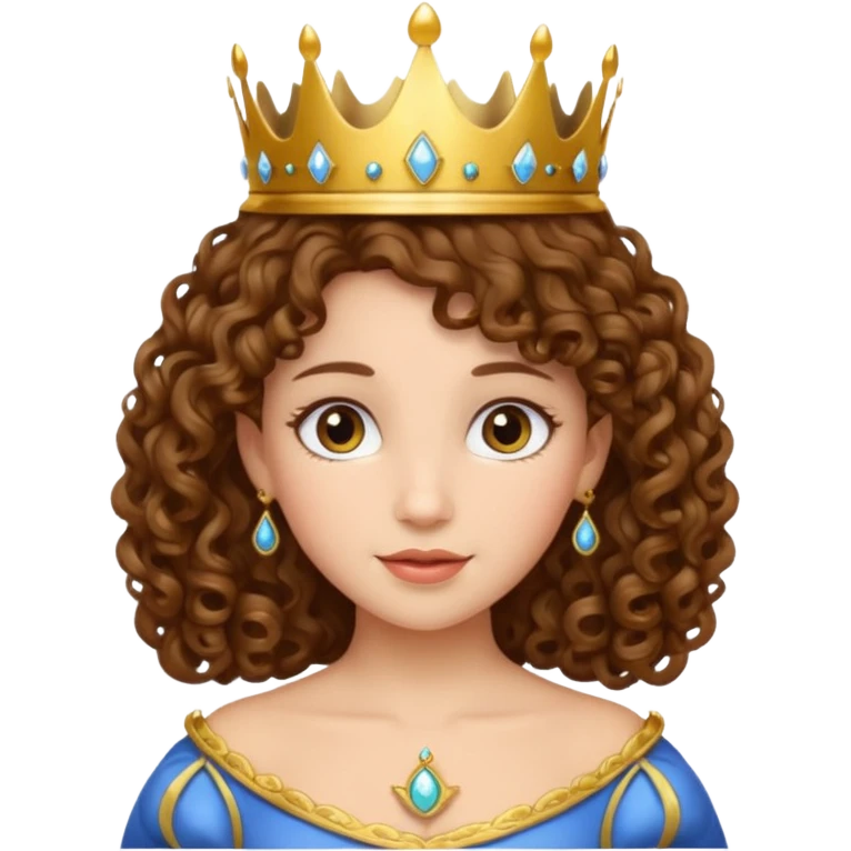 Princess with curly brown hair, small crown emoji