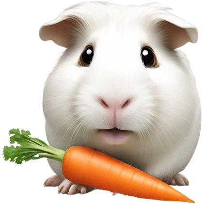 white guinea pig smiling holding carrot emoji