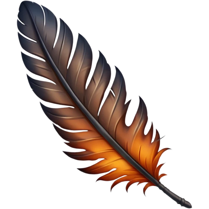 iOS emoji, dark fantasy feather, burned edges, ember glow, soft shadow, minimal emoji