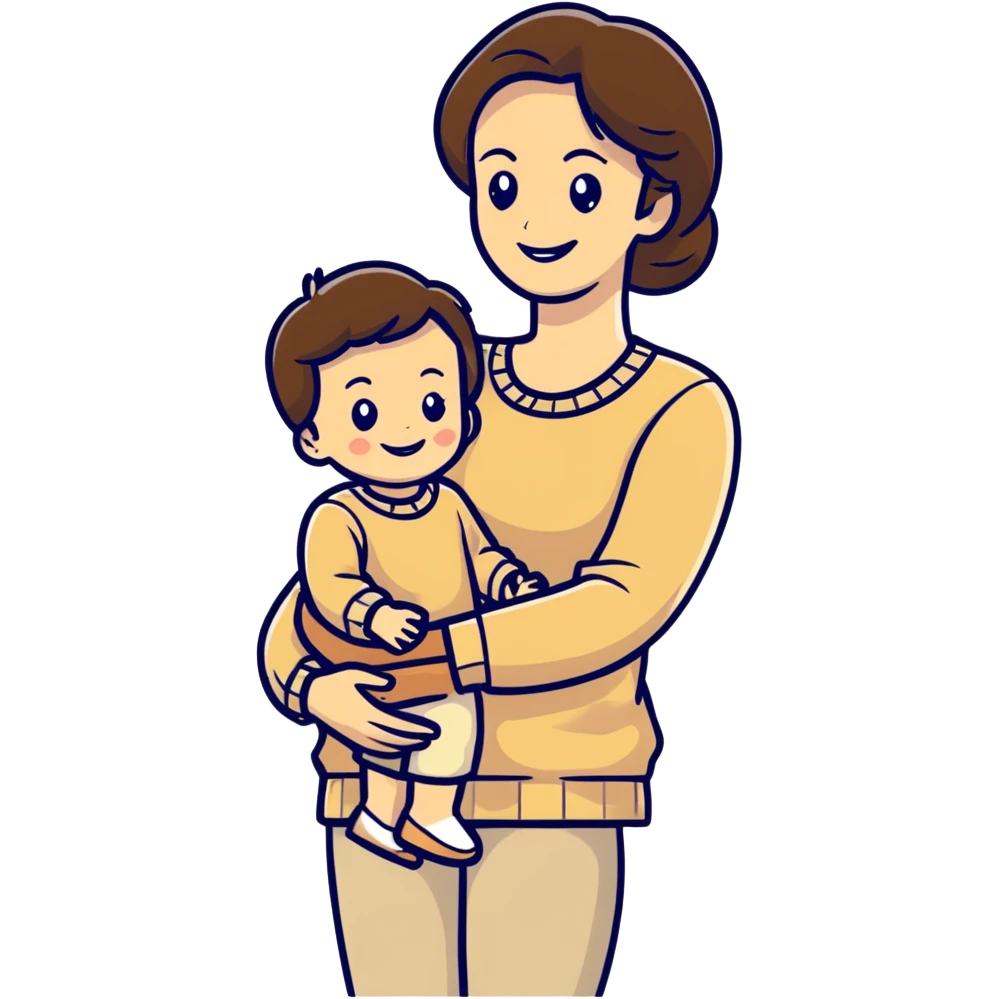A happy mother with a child in beige clothes emoji