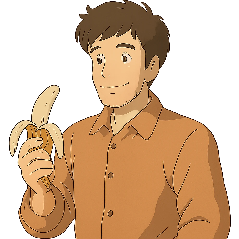man with a banana in ghibli style emoji
