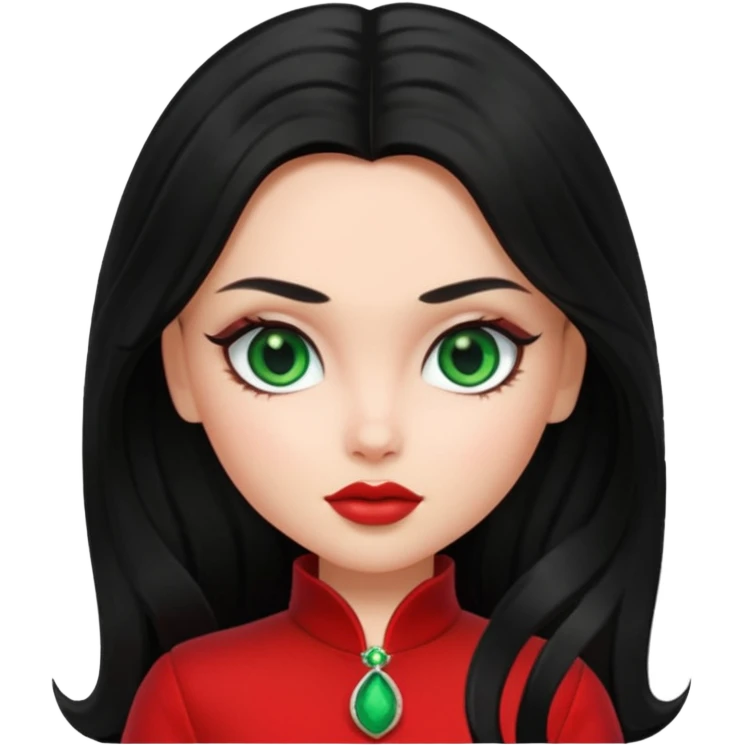 Bratz Jade black long hair green eyes, red outfit emoji