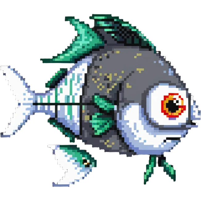 cartoon fish head with crossed-out X eyes and a bone sticking out, no body emoji
