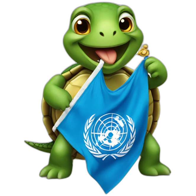 Turtle holding UN flag in its mouth emoji