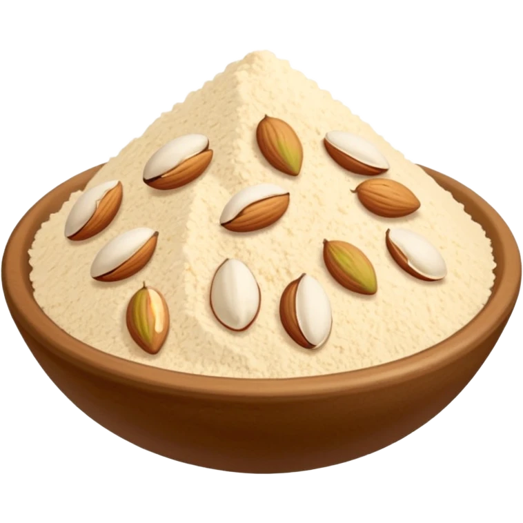 almond flour, small mound or scatter, pale ivory, fine and slightly grainy, matte, soft and airy, natural beige, finely ground blanched almonds, no extras, soft lighting, emoji scale emoji