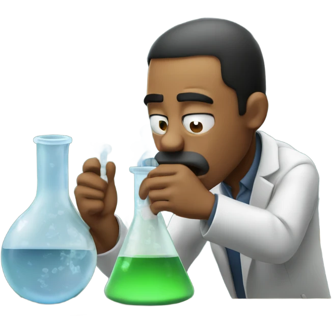 man inhaling out of a science beaker emoji