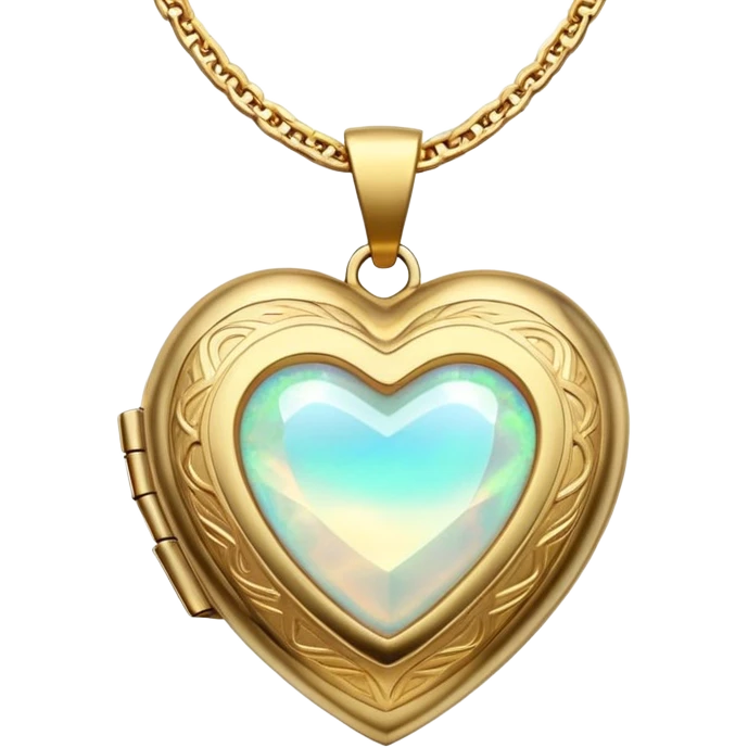 Heart shaped golden locket with opal gem in the middle of it full necklace   emoji