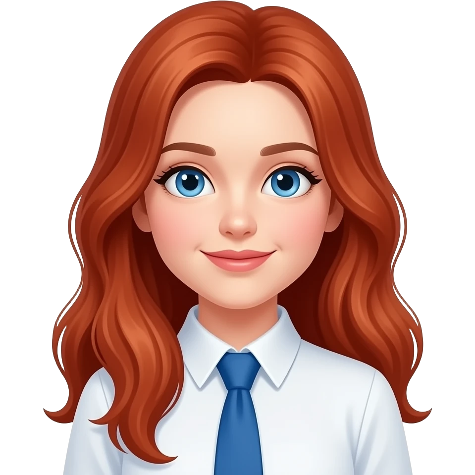 a girl with red long hairs wear white shirt and blue neck tie emoji