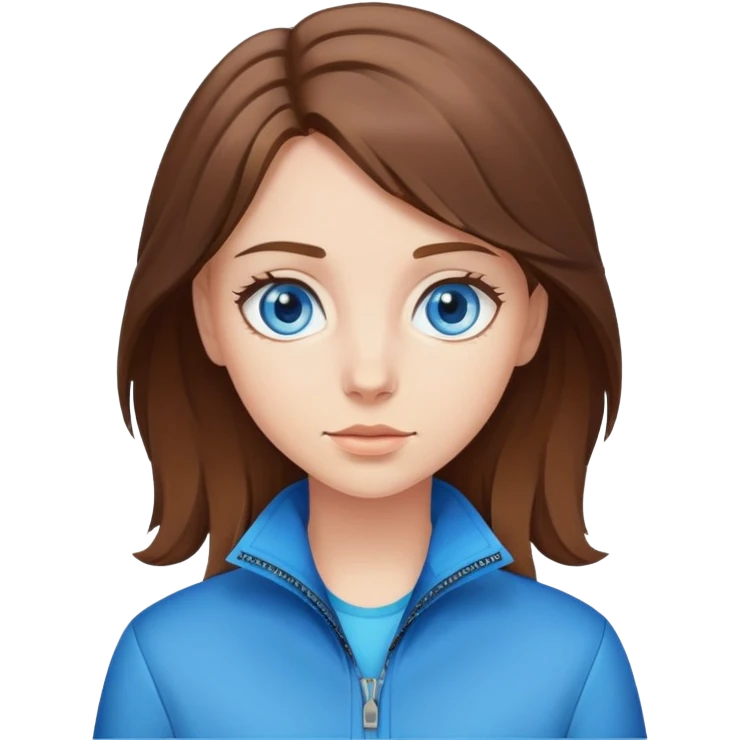 Brown haired girl with blue eyes wearing a zip jacket emoji