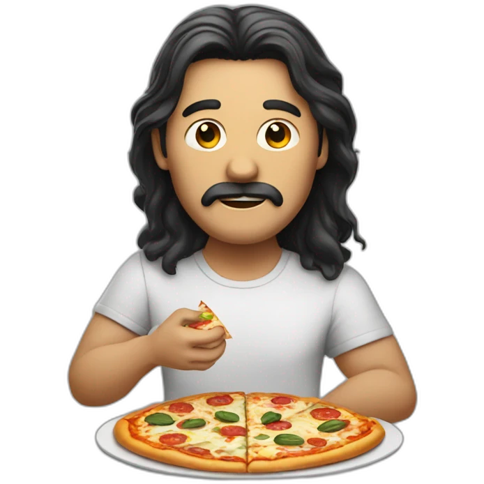 Long dark hair man eating pizza emoji