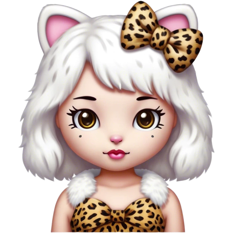 Hello kitty white fur leopard dress leopard bow emoji