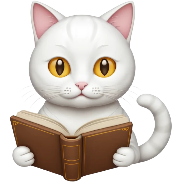 white Cat reading book emoji