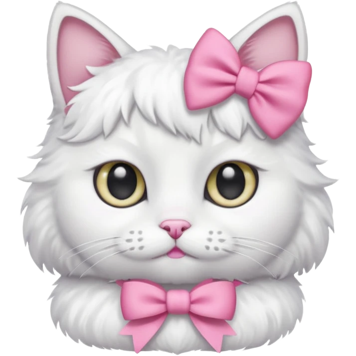 A white cat wearing a pink bow emoji