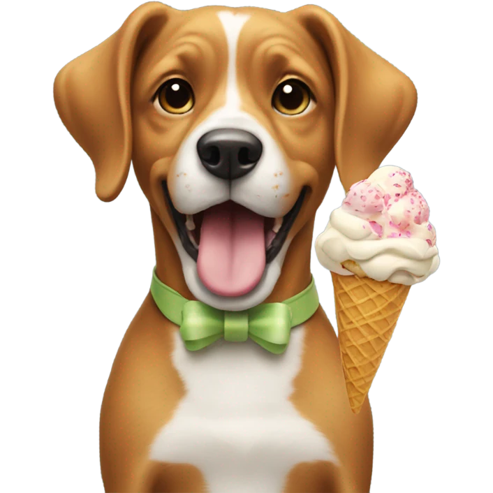 Dog eating icecream with a bow emoji