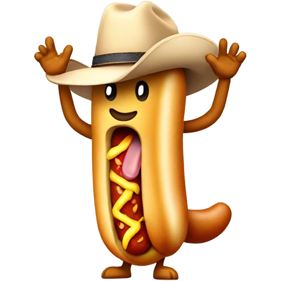 Hotdog in a cowboy hat dancing emoji