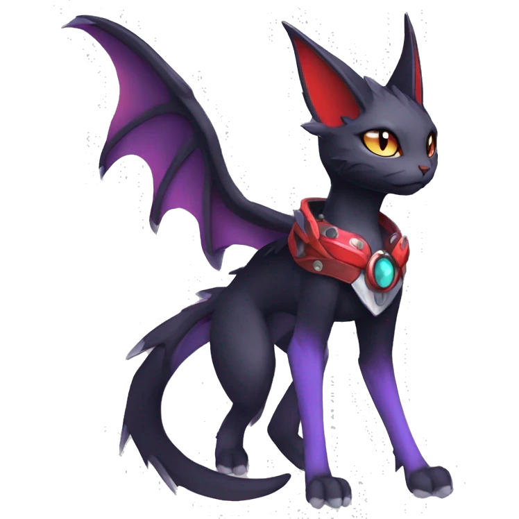 Kawaii cool edgy beautiful black red purple ethereal fantasy nargacuga-noivern-cat-Fakemon collar harness full body emoji