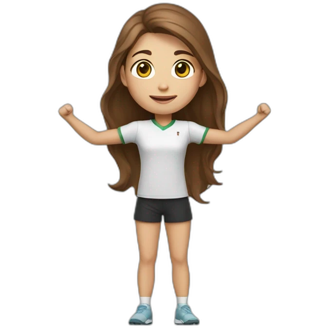 Full body caucasian girl with long Brown hair doing Cristiano ronaldo celebration emoji