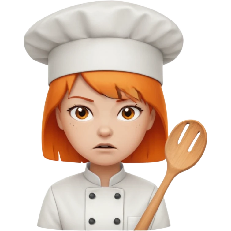 girl, Short orange hair, angry, wearing chef uniform and chef hat emoji