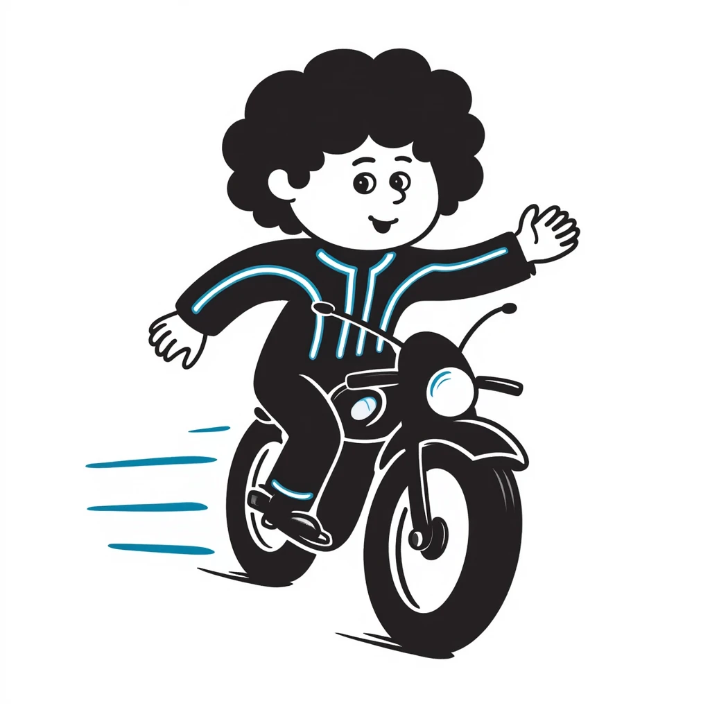Cabbage Patch Kid dressed as Tron character, 80's retro sci-fi, riding a light cycle emoji