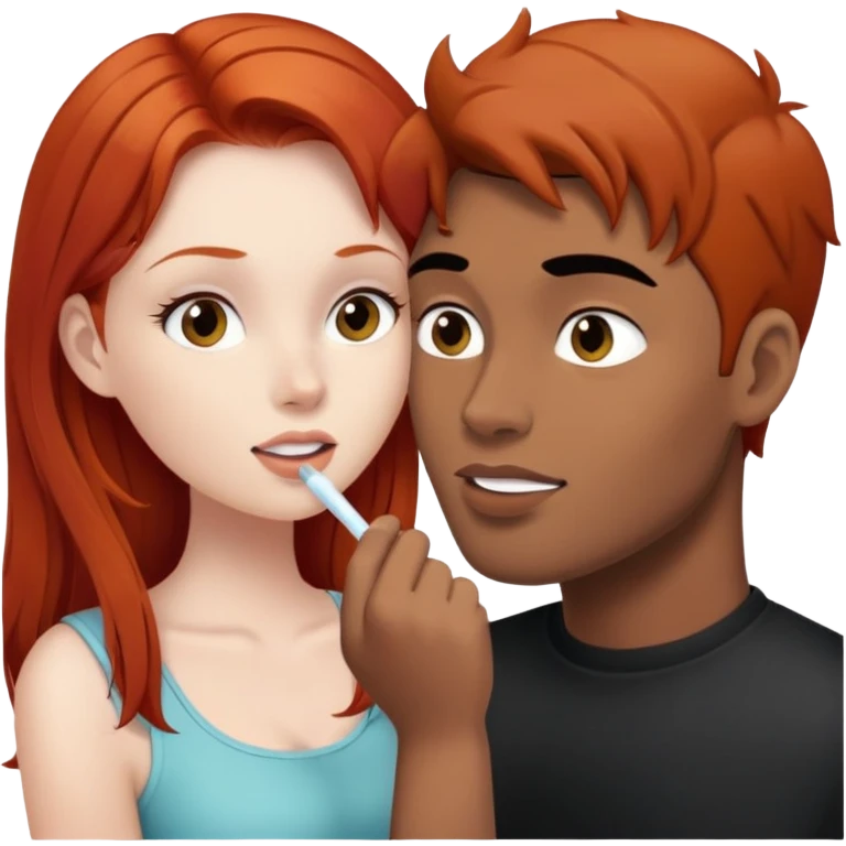 redhead girl gives blowjob to black haired guy emoji