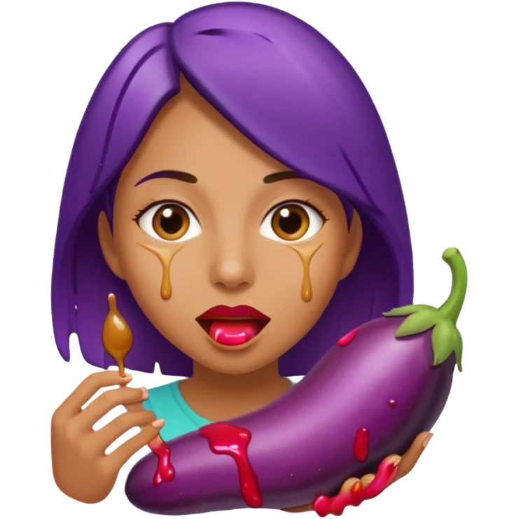 Women with dripping saliva while eating eggplant emoji