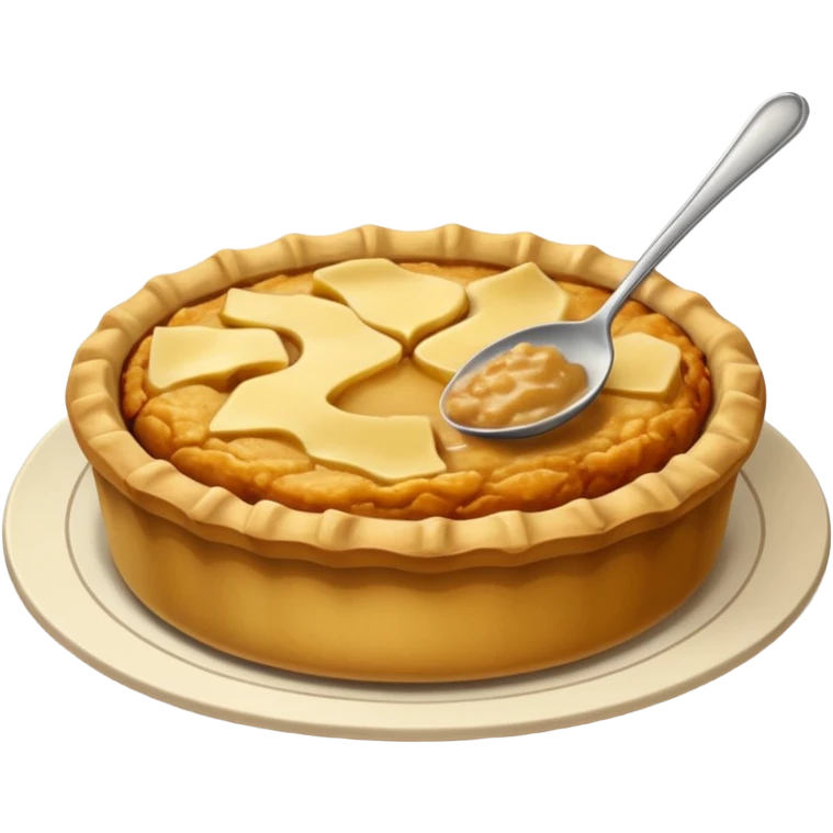 a deep dish plate with a yellowish food in it,  in a bit of small small lumps and very dry, small mountain. with a bit of applesauce on top on the side and a spoon sticking out emoji