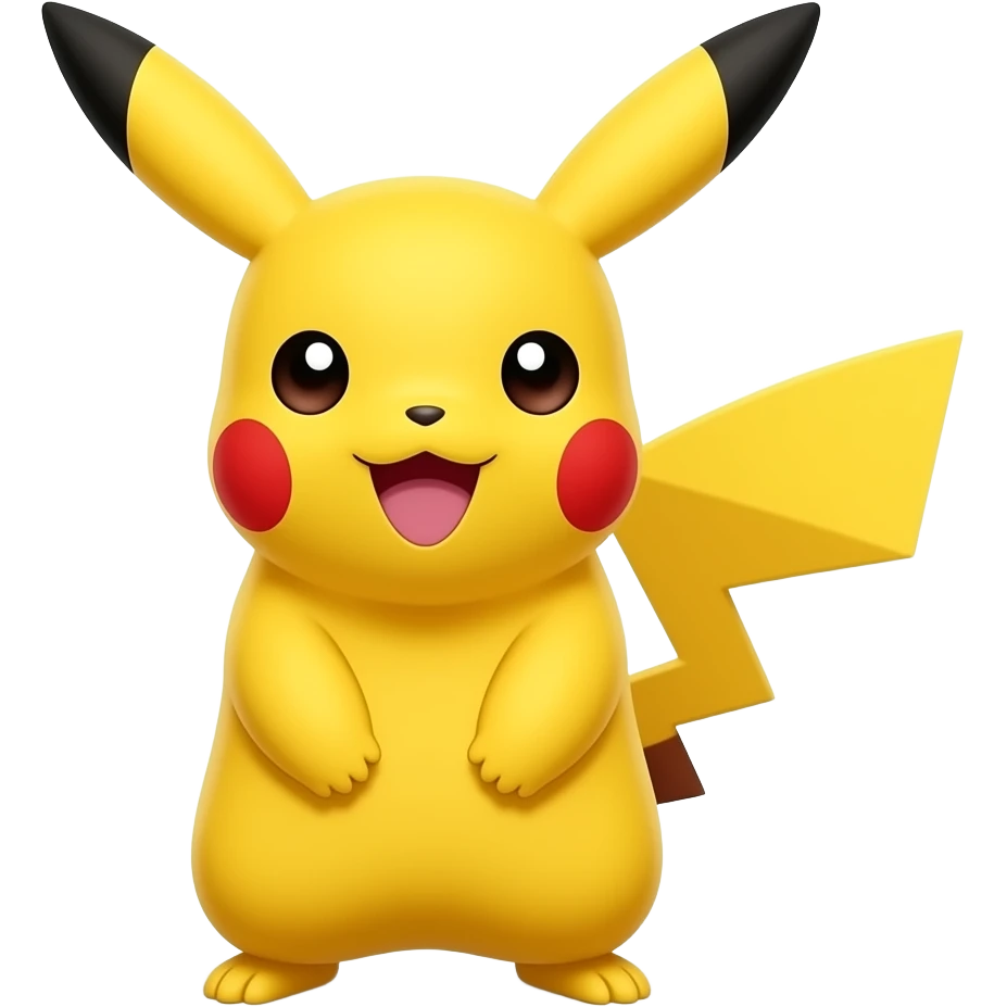 Pikachu character with glowing red cheeks, playful expression, glossy 3D emoji render, clean background emoji