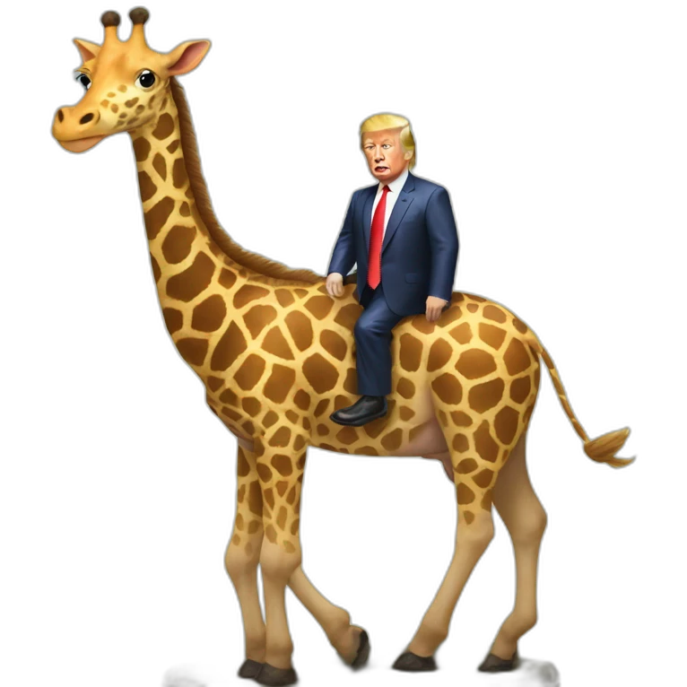Putin and Trump riding a huge giraffe pig emoji