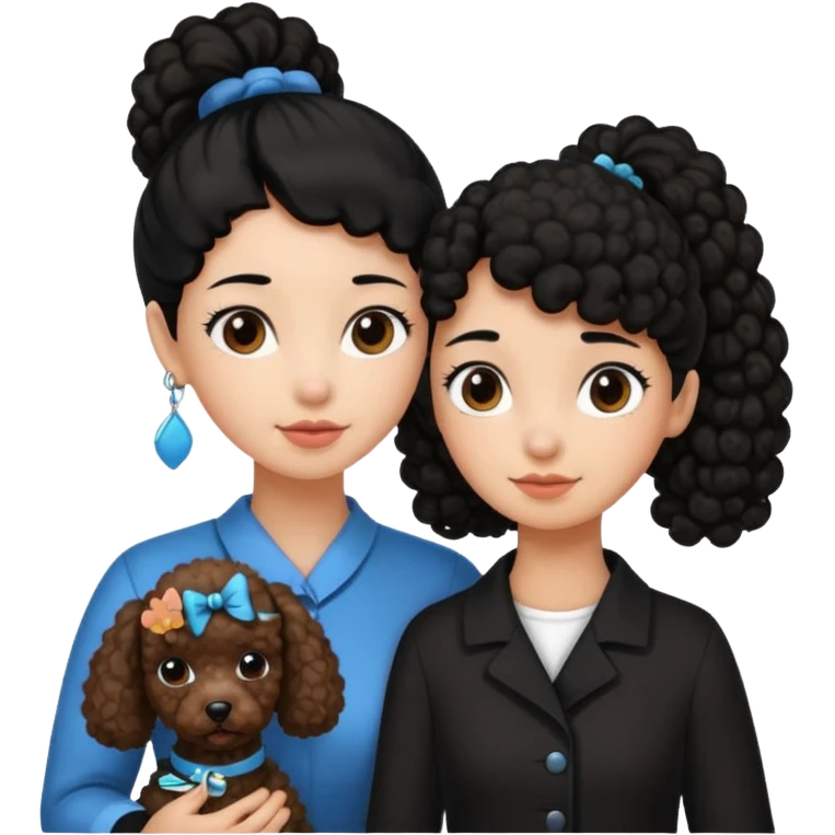 Ponytail black hair girl with brown Poodle say goodbye  emoji