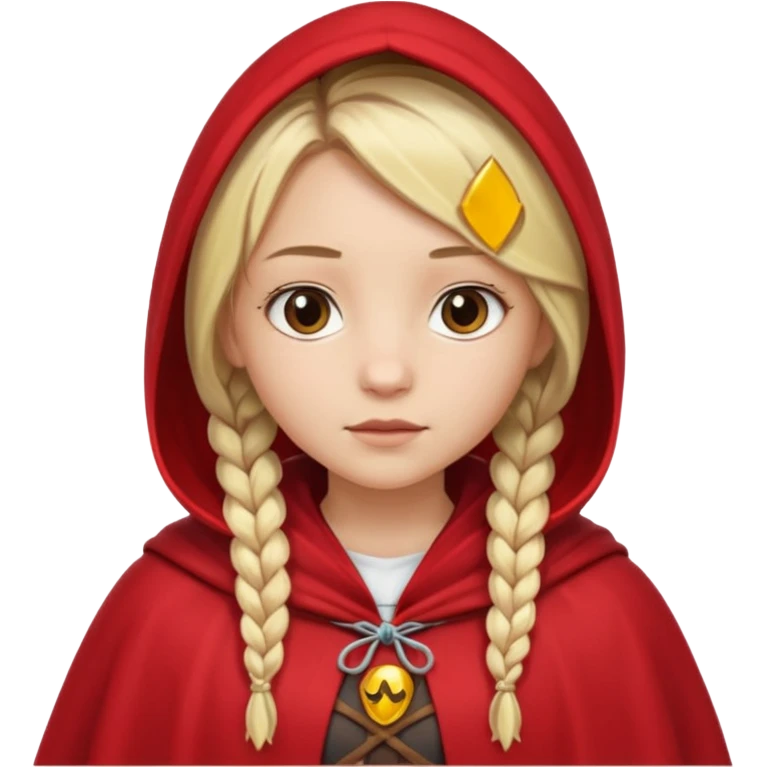 blonde braids hair kid girl, white skin, wear red cloak emoji