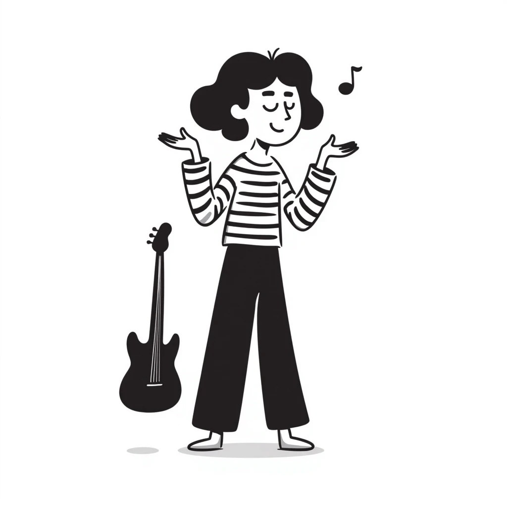 A musician smiling and shrugging shoulders with a carefree attitude, happy and unbothered expression, suggesting "it's up to you if you continue like this, I'm happy" emoji
