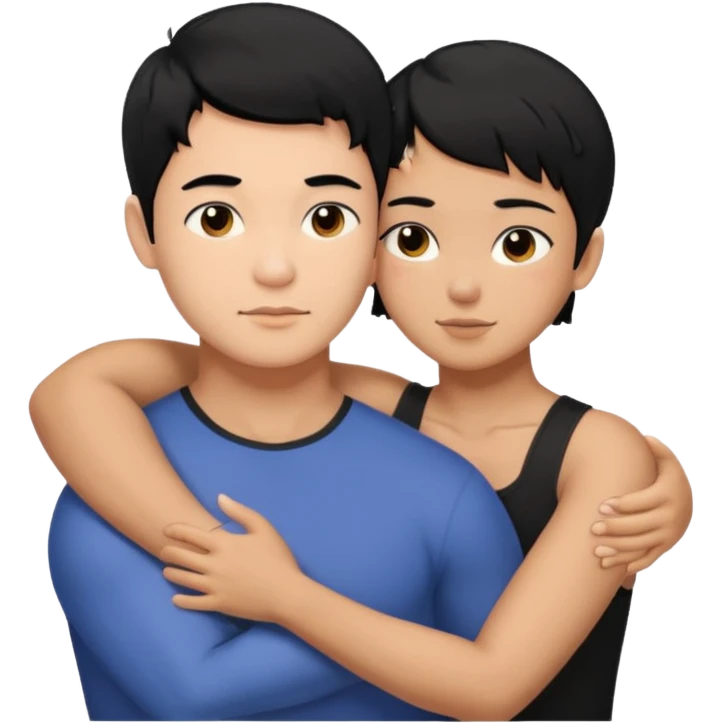 buff Asian Man black hair hugging girl with black pixie cut  emoji