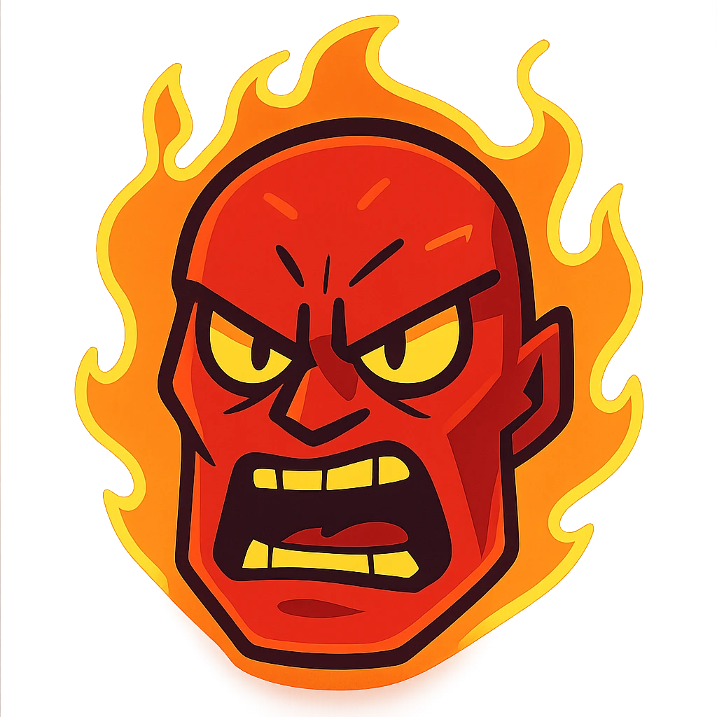 red, angry, plasma-like humanoid monster face, no horns, scary, glowing emoji
